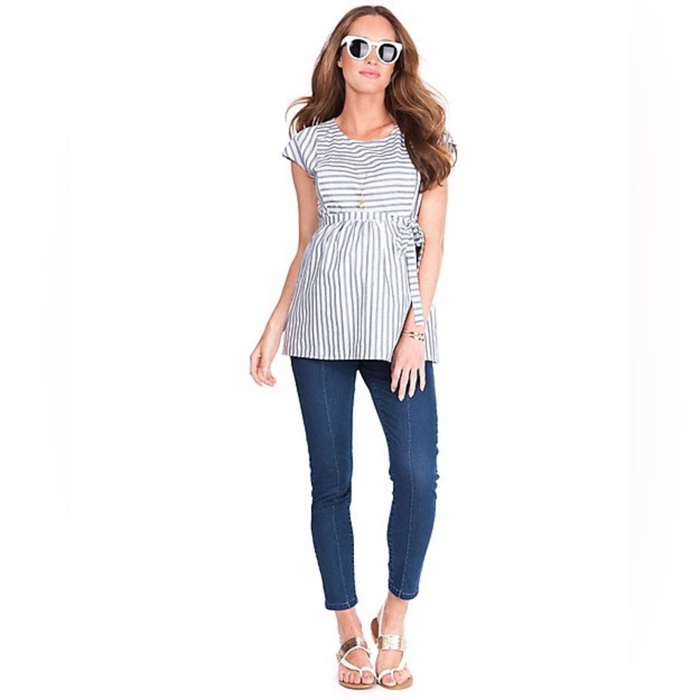 SERAPHINE Solene Panelled Maternity & Nursing Top - Blue stripes - Size 4/Small
